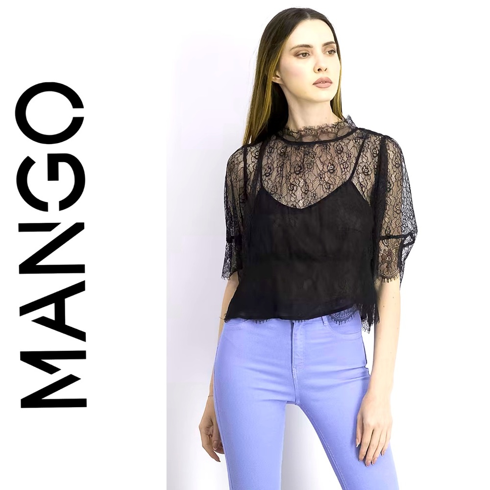 NWT Mango Aniseed black lace blouse